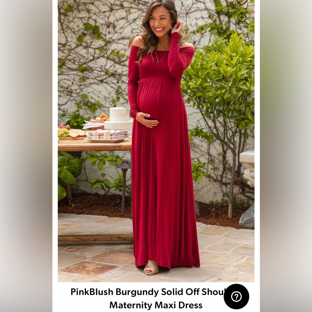 PinkBlush Petite Dark Burgundy Solid Off Shoulder Maternity Maxi Dress